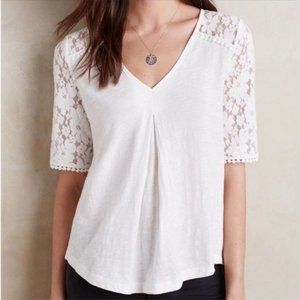Anthropologie Brushed Floral Lace Tee by Meadow Rue Small Ivory